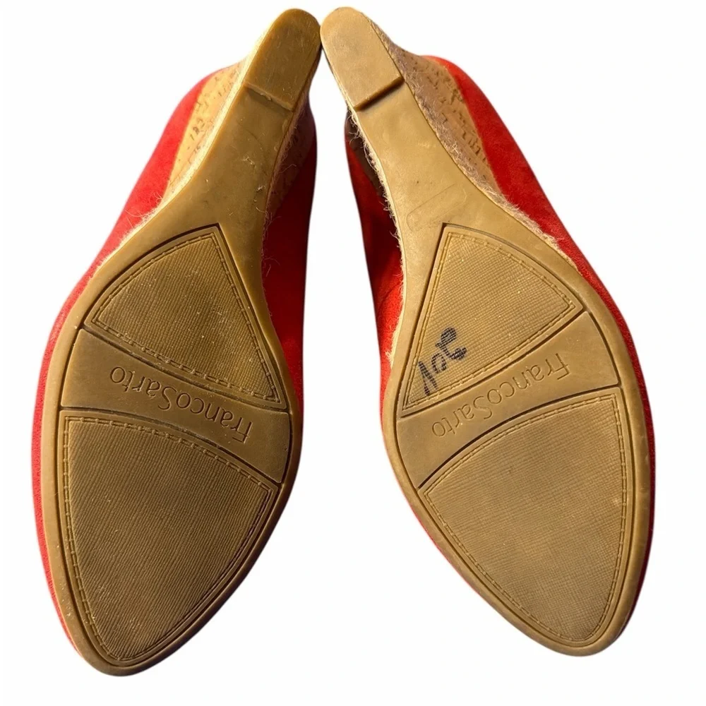 Franco Sarto Calix red suede wedge pumps